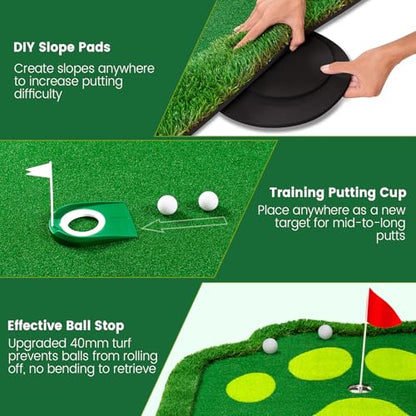 Golf Putting Green Indoor Outdoor Putting matt Professional Training Mat Practice Putting Mat with 3 Flags 1 Movable Cup 2 Slope Pad 5x10ft - style: Indoor Putting Green