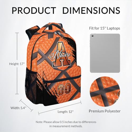 Mercuryelf Personalized Basketball Backpack for Boys - Custom Kids School Bookbag 17 Inch Large Capacity Daypack for Youth Athlete - color: Orange