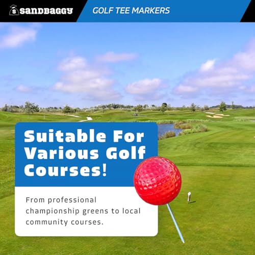 Sandbaggy Plastic Tee Markers for Golf Course (UV Resistant) - Steel Spike - Safety Caps Included - color: Red
