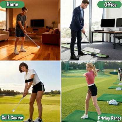 Retractable Golf Swing Training Aid, Golf Alignment Sticks for Swing Tempo & Chipping Practice, Golf Grip Trainer Right Hand with Arm Band for Beginners, Indoor Outdoor Practice