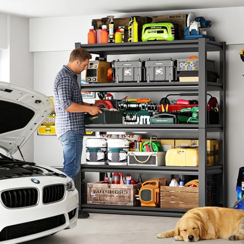 Garage Shelving, 5-Tier Garage Storage Shelves, 2000LBS Heavy Duty Shelves, 72" H x 46" W x 19.6" D Metal Shelving Unit, Utility Adjustable Storage Shelf for Warehouse, Basement, Closet - size: 72"H x 46"W x 19.6"D