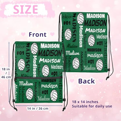 Custom Volleyball Style Drawstring Bag, Personalized Sports Ball Backpack Drawstring Sack Cinch Bags for Team Gift Party Favors, Green - color: Light Green