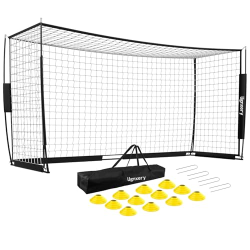 Portable Soccer Goal, Detachable 12x6 FT Soccer Goals Net for Backyard, Quick Setup Training Equipment with 1 Carry Bag, 12 Training Cones - color: Black
