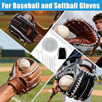 Anglekai 21PCS Baseball Glove Lace Needles Kit, Softball Glove Repair Lace Kit, 8PCS Needles/ 78 in Leather Strip/ 10 Locks/Bag (Grey White)