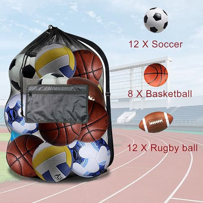 Extra Large Mesh Ball Bag,Drawstring Bags Sports Soccer Ball Bag Holding Basketball, Volleyball, Baseball, Swimming Gear