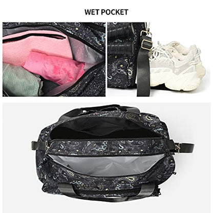 Boulder Bee Pickleball Bags, Premium Pickleball Tote Bag for Girls, Women’s Hand/Shoulder Gym Bag w Water Bottle Holder, with Pickleball Racquet/Paddle Holder - color: Duffel Bag-Brown cashew flower