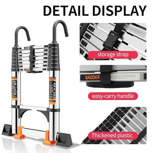Telescoping Ladder,with Stable Hook and stabilizer barand,12.5 FT Extension Ladder, Heavy Duty 330lbs Max Capacity, Multi-Purpose Collapsible Ladder for RV or Outdoor Work (3.8M/12.5FT) - size: 12.5FT/3.8M