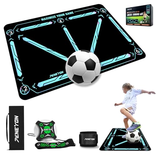 Soccer Training Equipment,Soccer Training Mat Improve Strength,Agility and Coordination,Anti-Slip Silent Absorption Soccer Footwork Training Mat,Soccer Trainer for Indoor/Outdoor Drills - style: Training Set 35*23 IN - B