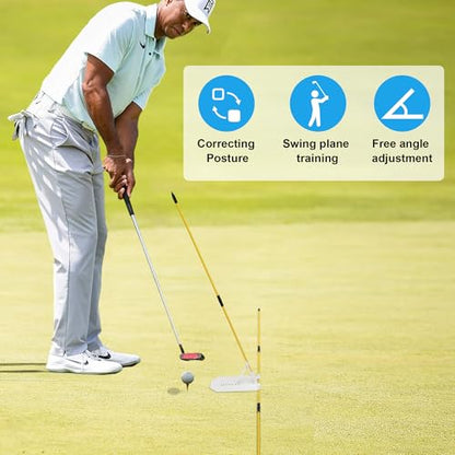 Golf Swing Plane Trainer - Alignment Stick Holder Set, Professional Golf Training Aids for Swing Path, Posture & Aiming, Golf Practice Accessories - color: Yellow