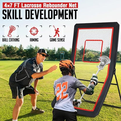 ZEALFEEL Lacrosse Rebounder, 4x7FT/4x6FT Volleyball Rebounder for Backyard with 5 Rebound Angles, Target Strip, Lacrosse Rebound Net Perfect for Lax Baseball Volleyball & Soccer Practice - size: 4×7ft Volleyball/Lacrosse Rebounder