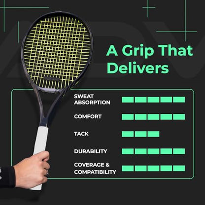 ADV Dry Tennis Overgrip Tape - 3, 6, 12, 30, 60 Pack - FeltTac Tennis Racket Grip Tape - Ultra Absorbent Tennis Grip Tape - Comfort Tennis Racket Grips - Tennis Grips Overgrip - color: 6-Pack White