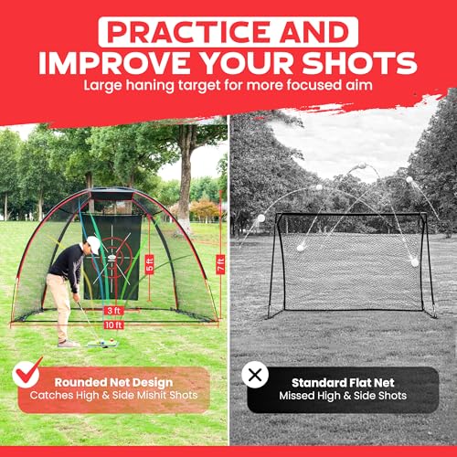 10x7ft Heavy Duty Golf Hitting Net with Swing Path Mat & Turf Insert – Backyard & Garage Golf Practice Net for Real Golf Balls, Indoor Outdoor Full Swing & Chipping