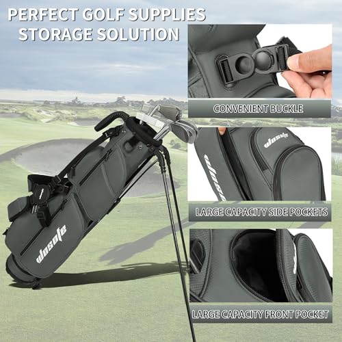 Lightweight Golf Stand Bag - 3-Way Dividers, Fits 5-9 Clubs - Small Sunday Bag for Men & Women, Par 3, Driving Range & Executive Courses - Waterproof, Dual Straps & Rain Cover Included - color: Gray Par 3 Golf Stand bag