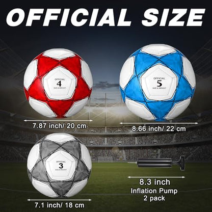 Jenaai 6 Pcs Soccer Ball Bulk with Pump, Official Size 3 4 5 Outside Sport Soccer Ball Machine Stitched for Training Practice