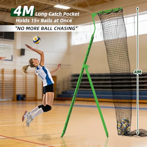 Volleyball Rebounder Net 7x4 FT, Adjustable Volleyball Training Equipment for Backyard Outdoor Solo Practice, Heavy-Duty 45-Layer Net with Ground Stakes & Target Belt