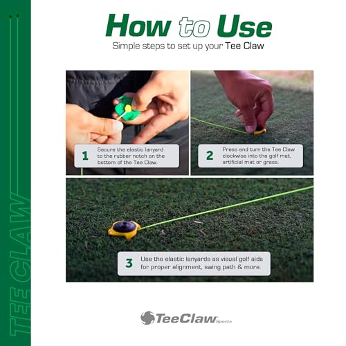 Tee Claw Golf Tee Holder, Golf Mat Tee, Golf Alignment String, Baseball Agility Training for Indoor and Outdoor, Made in the USA. - color: 10 Pack Yellow and Green