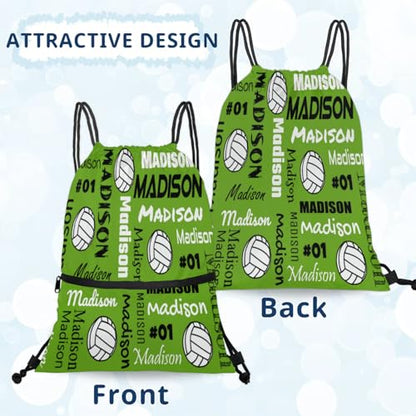 Custom Volleyball Style Drawstring Bag, Personalized Sports Ball Backpack Drawstring Sack Cinch Bags for Team Gift Party Favors, Light Green - color: Light Blue