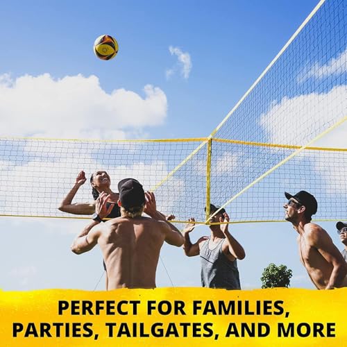 CROSSNET 4-Way Volleyball Net Set with Adjustable Poles Backpack & Official Ball Quick Setup Outdoor Volleyball Game for Adults & Kids 4 Square Volleyball Net for Backyard Beach Yard Lawn & Park Play