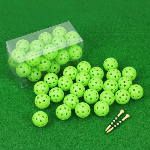 26 Pack Practice Golf Balls, 41mm Hollow Airflow Plastic Golf Balls with Golf Tees, for Indoor Outdoor Driving Range Backyard Swing Practice - color: Green