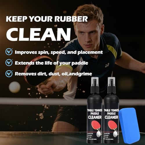 200ml Table Tennis Paddle Cleaner Spray and Table Tennis Rubber Cleaner Sponge - Strips Impacted Residue and Increases Spin and Control - Transparent