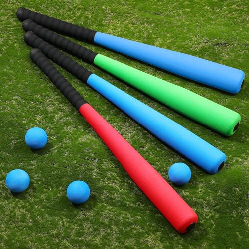Wettarn 4 Pcs 24 Inch Foam Baseball Bat Foam Bat with Safe Soft Baseballs T Ball Set for Outdoor Indoor Sport Game Beginners Practice Playing Training(Red, Blue, Green) - size: 24 Inch