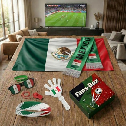 Soccer Fan Gear Set 2026-7 Piece Game Day Kit with Flag, Scarf, Glasses, Whistle, Clapper, Wristband & Headband in Gift Box - Watch Party & Stadium Essentials for Mexico - color: Mexico