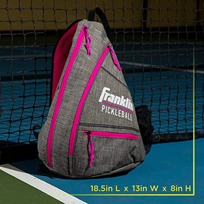 Franklin Sports Pickleball Bags - Sling Bag Backpack for Gear + Equipment - Men + Women - Holds Paddles, Balls + Accessories - color: Gray/Pink