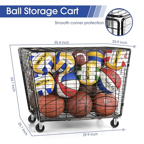 Mythinglogic Rolling Ball Storage Cart, Sports Equipment Storage Organizer for Garage/Basement/Entryway, Ball Storage Bin with Casters (Extra Large)