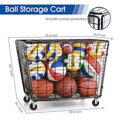 Mythinglogic Rolling Ball Storage Cart, Sports Equipment Storage Organizer for Garage/Basement/Entryway, Ball Storage Bin with Casters (Extra Large)