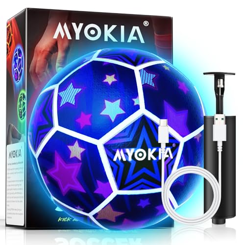 Light Up Soccer Ball Glow in The Dark Size 5 Indoor&Outdoor Sports Gifts Birthday Ideas for 3-15+ Boys, Girls, Teens with Pump & USB Cable, Tri-Color (Red, Green, Blue)，Outdoor Night Games - style: Style 6