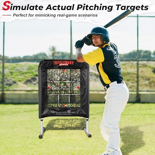 Heavy-Duty 9 Hole Pro Style Baseball & Softball Pitching Net with Strike Zone Target - Adjustable Portable Design - style: Black Pro