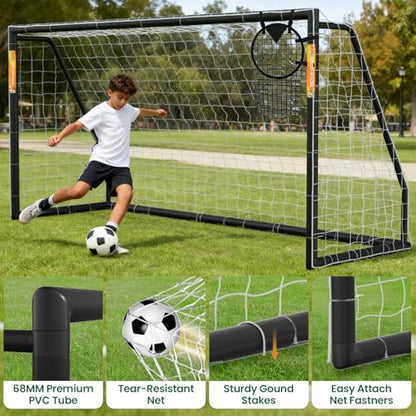 NAIZEA Soccer Goal - 12x6/10x6/8x6/6x4FT Soccer Goals for Backyard, Portable & Weatherproof HPVC Soccers Goal w/Soccer Net Durable Post for Adults & Youth Outdoor's Practice Training - size: 12x6 FT, style: Foldable-Black