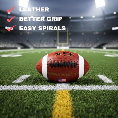 Official Size 9 Football, 2000 Series Collection, Premium Leather Construction, American Football with Ball Pump, College Regulation Size