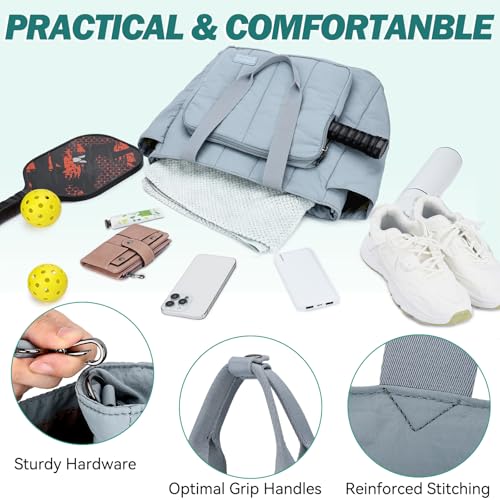 Chase Chic Pickleball Tote Bag for Women,Lightweight Puffer Quilted Pickle Ball Paddle Holder for Gym Sports - color: Light Blue