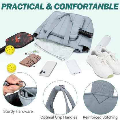 Chase Chic Pickleball Tote Bag for Women,Lightweight Puffer Quilted Pickle Ball Paddle Holder for Gym Sports - color: Light Blue