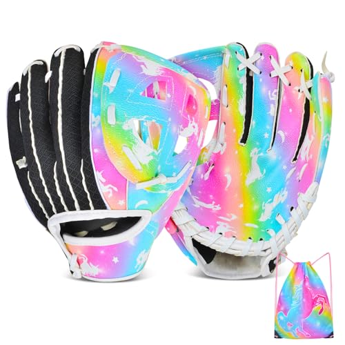 Kids Baseball Glove Softball Gloves for Girls, Baseball Mitts with Drawstring Bag, Teeball Gloves for Training and Beginner,Left Hand Gloves, Right Hand Throw