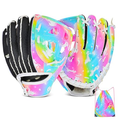 Kids Baseball Glove Softball Gloves for Girls, Baseball Mitts with Drawstring Bag, Teeball Gloves for Training and Beginner,Left Hand Gloves, Right Hand Throw