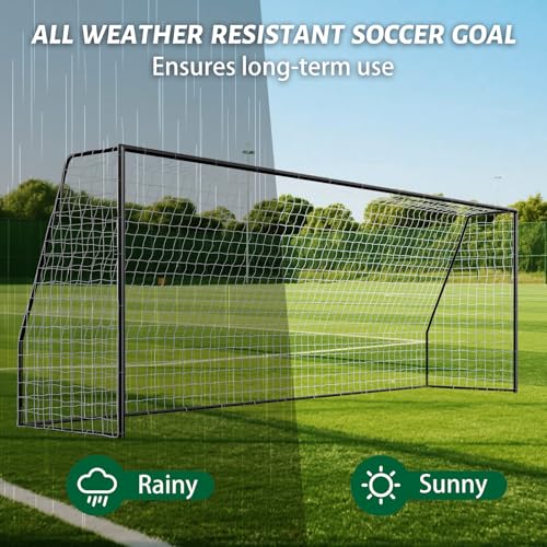 NAIZEA Soccer Goals - 24x8/21x7/18x7/12x6/16x7/10x6/8x6/6x4FT Soccer Goals for Backyard Training- Portable Metal Soccer Net for Youth & Adults - Heavy Duty Steel for Indoor Outdoor Games & Practice - size: 24ft x 8ft, style: Trainer-Black/Steel