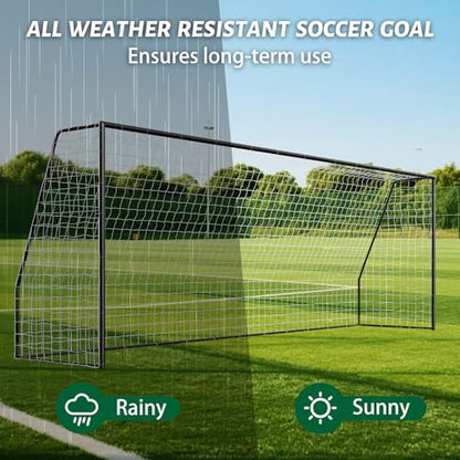 NAIZEA Soccer Goals - 24x8/21x7/18x7/12x6/16x7/10x6/8x6/6x4FT Soccer Goals for Backyard Training- Portable Metal Soccer Net for Youth & Adults - Heavy Duty Steel for Indoor Outdoor Games & Practice - size: 24ft x 8ft, style: Trainer-Black/Steel
