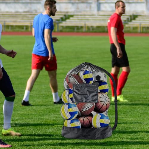 TOYANDONA Large Capacity Mesh Drawstring Ball Bag with Shoulder Strap, Heavy-duty Athletic Ball Storage Sack for Basketball Volleyball Football, Portable Team Equipment Organizer for Outdoor