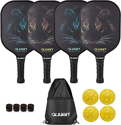 OLANNY Graphite Pickleball Paddles Set- Premium Rackets Fiber Face & Polymer Honeycomb Core Pickleball Set Includes Pickleball Paddles + Pickleball Balls+ Replacement Soft Grip + 1 Bag - color: Lion head Pickleball Paddles