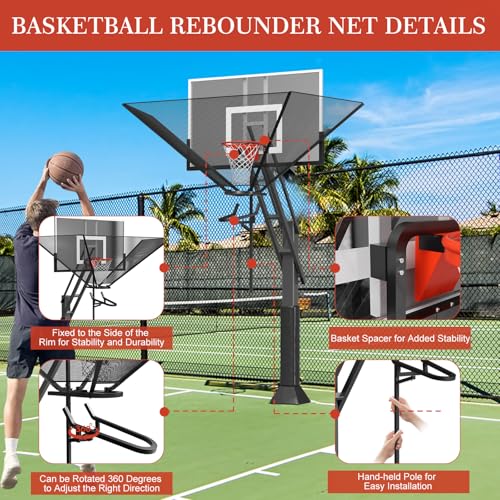 Basketball Rebounder Net Return System Machine Portable Suspended Shooting Basketball Rebounder Device Heavy Duty Basketball Training Equipment with 360°Rotating Track for Continuous Solo Practice