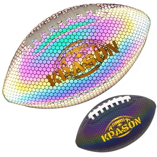 Football Holographic Bright Football Ball Peewee Size 3 / Youth Size 6/ Official Size 9, Reflective Glowing Composite Leather Footballs for Teens and Adults - color: Holo Black, size: Official Size 9