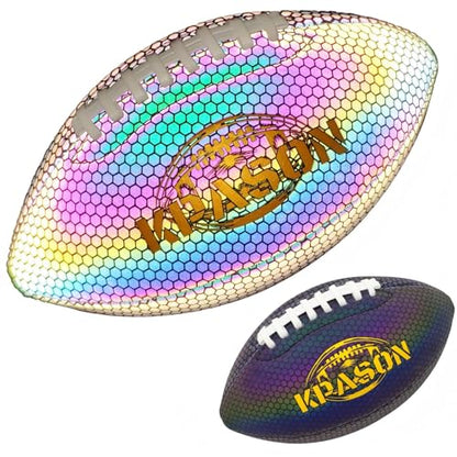 Football Holographic Bright Football Ball Peewee Size 3 / Youth Size 6/ Official Size 9, Reflective Glowing Composite Leather Footballs for Teens and Adults - color: Holo Black, size: Official Size 9
