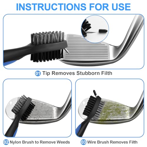 2 Pack Golf Club Brush, Professional Golf Club Cleaner with Retractable Zip-line and Golf Club Cleaner Brush, Handle Comfortable Grip Golf Grooves Cleaner for Easily Attaches to Golf Bag