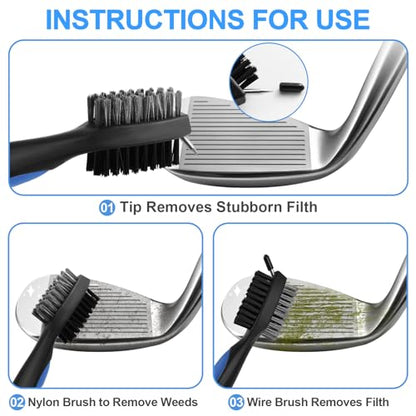2 Pack Golf Club Brush, Professional Golf Club Cleaner with Retractable Zip-line and Golf Club Cleaner Brush, Handle Comfortable Grip Golf Grooves Cleaner for Easily Attaches to Golf Bag