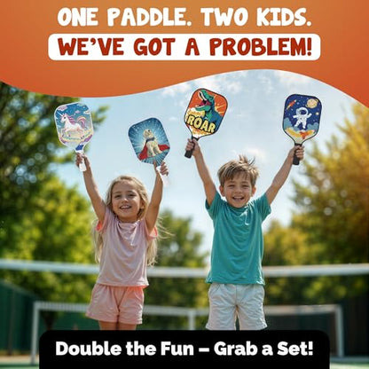Kids Pickleball Paddle Designed for Ages 3–12 | Lightweight Fiberglass (0.37 lbs) | Small Grip for Easy Control | Fun Beginner Gift for Girls, Toddlers & Youth - color: Dinosaur