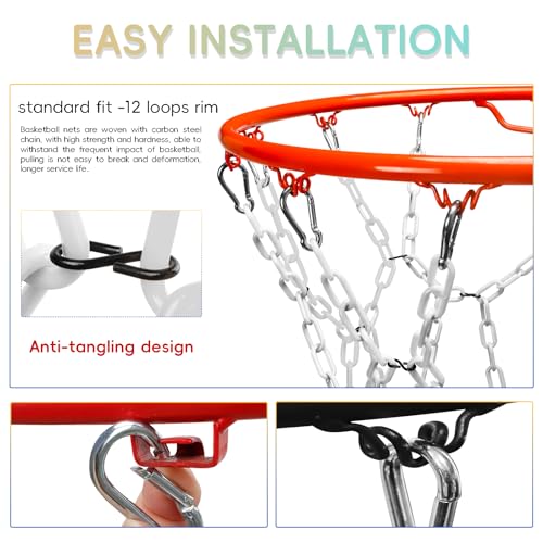 Basketball Net Replacement Heavy Duty,Resin Material, Anti-Rust Use Indoor Outdoor Standard 12-Ring Basketball Hoop - style: White