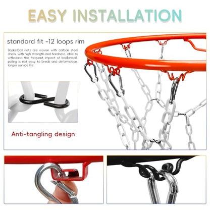Basketball Net Replacement Heavy Duty,Resin Material, Anti-Rust Use Indoor Outdoor Standard 12-Ring Basketball Hoop - style: White