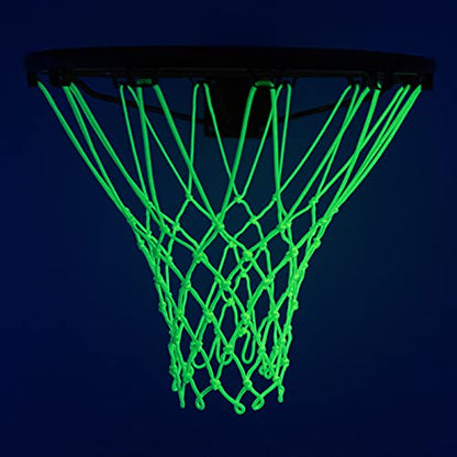 Sanung Fluorescent Basketball Nets Night Glow with 12 Loops 6 Knots All-Weather Anti-Whip Luminous Basketball Net Replacement for Indoor Outdoor Glow in the Dark, Set of 2